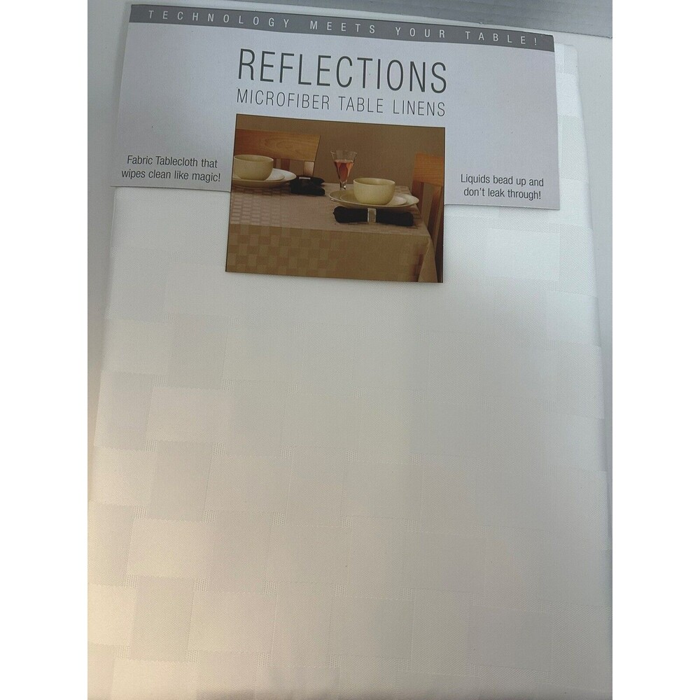 Reflections Microfiber Table Linens White Check  Tablecloth 60”  Round New